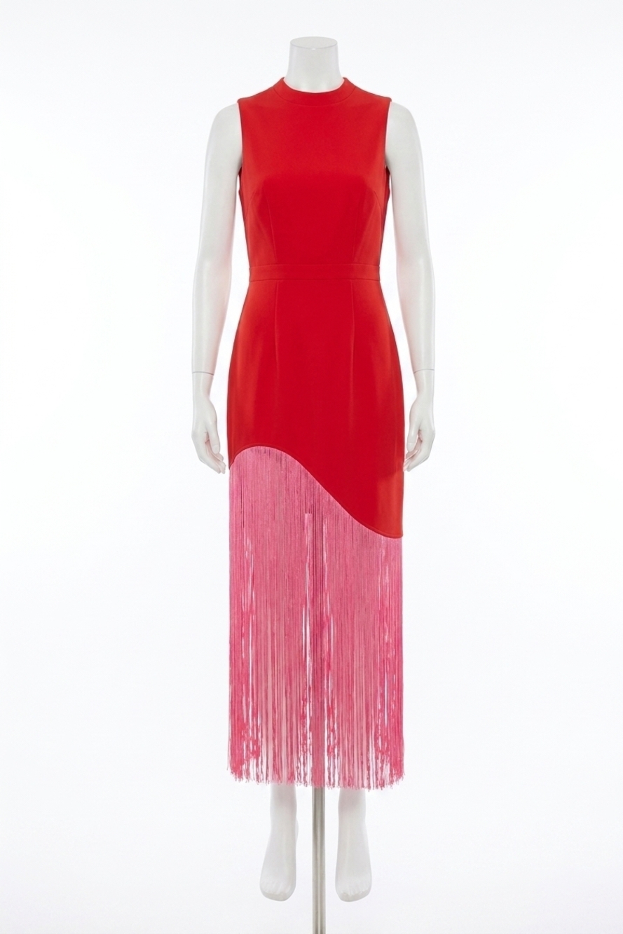 NEW SUGARLIPS gigi fringe sleeveless maxi dress in red/pink